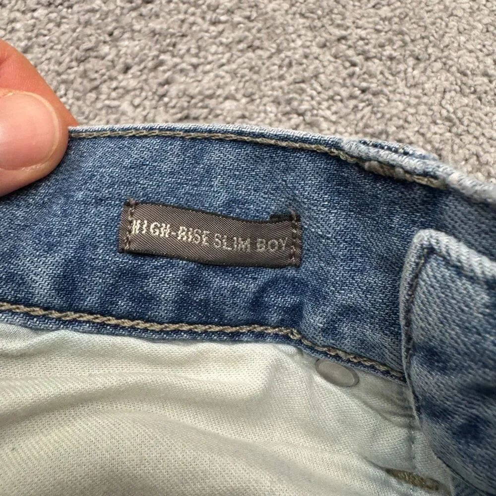 J.Crew Point Sur Slim Boy Straight High Rise Denim Jeans Womens 24 Blue Raw Hem